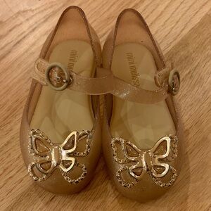 Mini Melissa Kids Gold Butterfly Dress Shoes